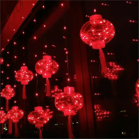 古达家用过年彩灯串灯闪灯网红灯春节新年装饰品室内挂件红灯笼窗帘灯