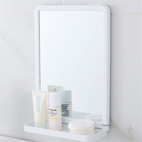 古达厕所浴室小镜子化妆镜挂墙自粘贴洗手间壁挂免打孔卫生间带置物架