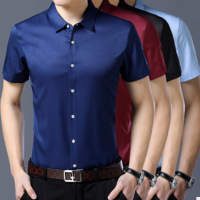 男士衬衫短袖四季衬衣夏季短袖衬衫男士纯色翻领商务休闲男装半袖寸衫男式纯色衬衣精品男装AWANHOO91103