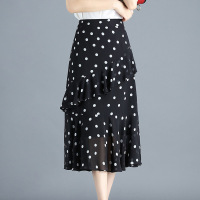 女士裙子雪纺碎花半身裙女夏波点中长款a字裙2021新款高腰显瘦荷叶边裙子AWANHOO B5309