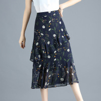 女士裙子雪纺碎花半身裙女夏波点中长款a字裙2021新款高腰显瘦荷叶边裙子AWANHOO B5309