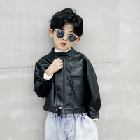 儿童皮衣PU外套新品外套90-140CM秋款童装韩版潮范皮衣 儿童拉链黑色皮夹克宝宝外套AWANHOO1922 1925