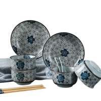 风源碗碟套装家用景德镇陶瓷碗日式餐具套装蓝富贵15件套