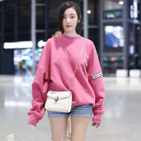 ICEVOOLEN卫衣宽松大码时尚潮牌粉色卫衣女薄款2019秋冬新款宽松长袖上衣加绒加厚