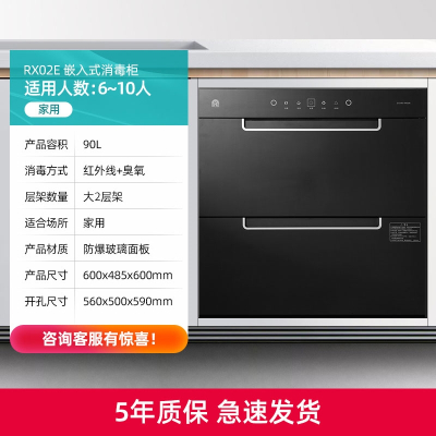 (Ronshen)容声RX02E嵌入式厨房餐具镶嵌式家用臭氧高温紫外小型消毒柜碗柜_双层九十升标准款