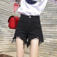 2020新款夏季学生高腰黑色破洞毛边牛仔短裤女宽松阔腿a字热裤潮