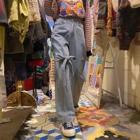 小众蝴蝶结高腰个性牛仔裤女2020年新款直筒宽松显瘦百搭阔腿裤子