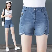 时尚牛仔短裤女夏2020新款韩版钉珠直筒显瘦弹力高腰百搭牛仔裤女