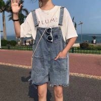 牛仔背带裤女夏季破洞韩版新款宽松显瘦女学生减龄阔腿背带牛仔裤