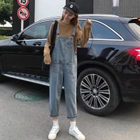 牛仔背带裤女春秋新款韩版女装网红学生宽松显瘦连体九分吊带裤女