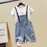 背带裤女2020夏新款韩版减龄宽松显瘦大口袋破洞牛仔短裤两件套装