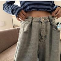胖mm拖地牛仔裤女学生秋季泫雅同款高腰直筒阔腿长裤子大码女装潮