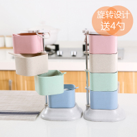 小麦秸秆味罐立式旋转料盒厨房味盒料罐套装佐料盒