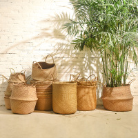 北欧海编织收纳篮手工收纳筐柳编竹编脏衣篮创意花盆藤编花篮