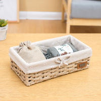 编布艺桌面小号收纳篮迷你钥匙收纳筐藤编田园零食篮文具收纳盒