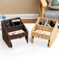 桌面收纳盒编筐纸仿藤编篮遥控器茶几多功能纸巾盒储物筐