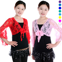 新款舞蹈服广场舞服装练功服上衣蕾丝披肩七分喇叭袖肚皮舞衣