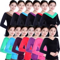 广场舞服装2018秋冬新款V领上衣长袖舞蹈服 成人女式拉丁舞练功服
