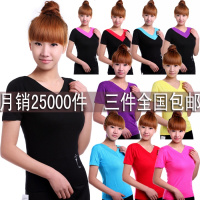 2018广场舞服装舞蹈上衣短袖女拉丁舞黑色成人莫代尔练习练功服夏