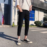 梵克公牛九分牛仔裤男修身铅笔小脚春夏2021韩版潮流薄款学生紧身9分裤子 1103 黑色