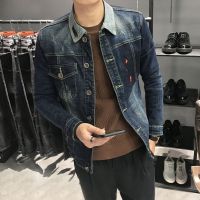 梵克公牛秋季男士牛仔外套20新款韩版潮流修身帅气棒球衣服男装夹克 深蓝色