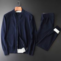 梵克公牛加厚针织毛衣套装男20春季新款中青年休闲时尚棒球领上衣两件套