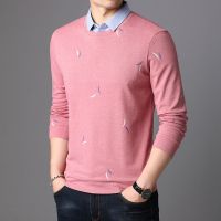 梵克公牛衬衫领叠穿长袖T恤男士假两件 春季韩版休闲男装针织体恤衫