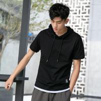 梵克公牛夏季男士短袖T恤连帽宽松棉有帽子学生纯色薄款潮牌上衣t桖