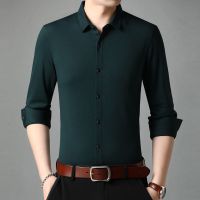 梵克公牛衬衫男绸缎感衫衣长袖中年光滑料丝滑土春夏季衬衣