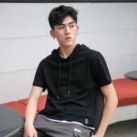 梵克公牛夏季新款男装短袖T恤棉潮流连帽半袖学生带帽子纯色帽衫
