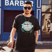 梵克公牛短袖T恤加大肥佬宽松上衣 2020T胖哥200斤T恤男牌大码男装加肥时尚胖子显瘦印花嘻哈时尚半 黑色