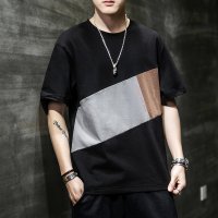 梵克公牛短袖T恤男日系牌薄款 2021帅气百搭复古夏季学生休闲情侣短袖T恤男圆领宽松T拼色服装