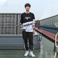 梵克公牛男士春季休闲运动衣套装 2021热卖帅气个性街头男装T恤两件套搭配一套