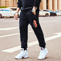 梵克公牛加肥加大码男卫裤 2020薄款男装裤子胖子百搭刺绣束脚胖哥200斤时尚显瘦加大运动宽松肥佬休闲裤 黑色