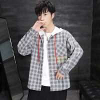 梵克公牛衬衫男学生春季长袖薄款 2020新款男士休闲帅气简约文艺休闲外套连帽上衣款外套衫