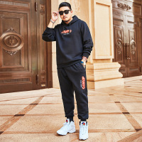 梵克公牛大码男装套装加肥加大码运动套装 2020潮胖子显瘦时尚200斤刺绣连帽长袖卫衣卫裤宽松港风胖人肥佬两 黑色