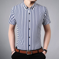 梵克公牛薄款潮流短袖衬衫男 2021热卖夏季新款男装竖条印花男式翻领短袖衬衫帅气衬衫男时尚上衣