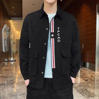 梵克公牛外套男春夏款 2020热卖韩版男装春季夹克男宽松印花休闲翻领工装长袖帅气百搭男简约上衣