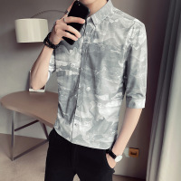 梵克公牛学生七分袖男衬衫薄款 2020夏季舒适男式中袖时尚简约男时尚修身印花帅气时尚简约上衣