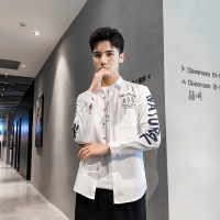 梵克公牛衬衫男学生春季长袖薄款 2020新款休闲简约文艺男纯色免烫处理棉开衫休闲帅气青春流行翻领