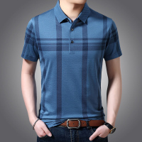 梵克公牛夏季男装T恤男短袖中年翻领格子polo衫双丝光商务上衣常规POLO衫
