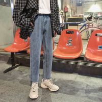 梵克公牛港风潮牌休闲裤网红牛仔裤男潮牌ins港风九分裤韩版潮流百搭常规坠感超火cec裤子 浅蓝色