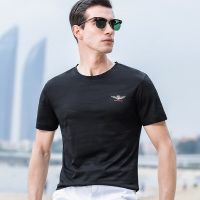 梵克公牛冰丝滑料T恤男士短袖男装夏季常规圆领半袖中年休闲商务小衫时尚常规滑料T血