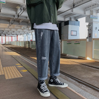 梵克公牛牛仔裤男士韩版潮流常规休闲百搭九分裤日系学院风帅气金属装饰裤