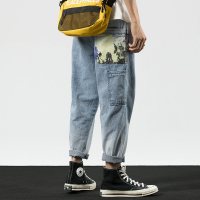 梵克公牛春季九分牛仔裤男士潮牌哈伦裤阔腿网红百搭男生韩版潮流9分裤