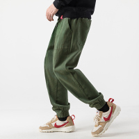 梵克公牛春季潮牌松紧腰束脚裤男宽松日系休闲运动长裤春天棉军绿色裤子 军绿色
