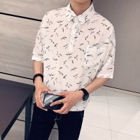 梵克公牛痞帅牌夏季薄款衬衫网红男士宽松花衬衣韩版流帅气冰丝五分袖