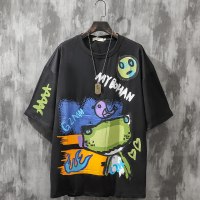 梵克公牛卡通涂鸦短袖T恤男夏季个性青蛙手绘宽松体恤青少年百搭情侣半袖