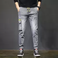 梵克公牛工装牛仔裤男常规小脚裤2019年秋季新款束脚男士休闲潮牌裤子 CMNZ797 灰色
