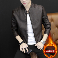梵克公牛皮衣男真皮外套季机车韩版青年加肥加大码翻领男士修身皮夹克
